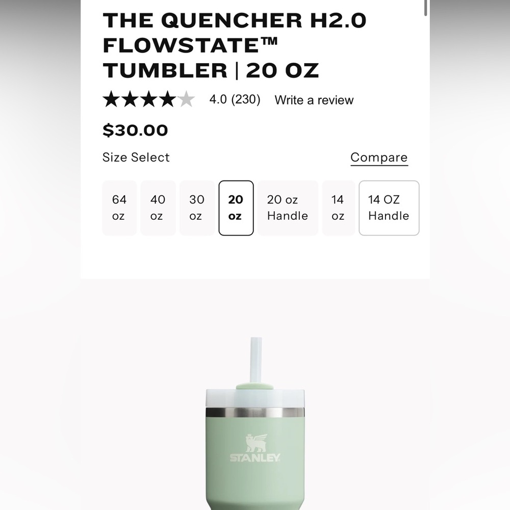 Stanley 20 oz Matcha Cream Quencher Tumbler